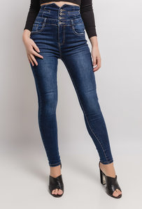 High waist fashion blue jeans.