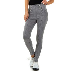 Pantalon en jean gris, taille haute.