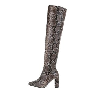 Trendy kaki snake print hoge laars Kato.