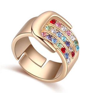 Classy  gold plated ring met rainbow bergkristallen.