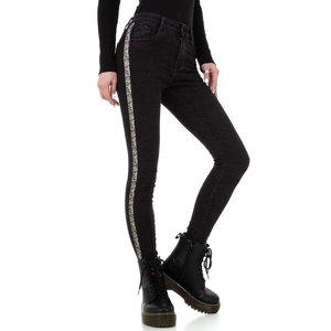 Zwarte skinny jeans met snake print deco lijn.