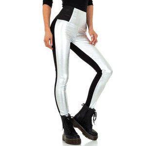 Fashion zwart-zilveren leatherlook broek.SOLD OUT