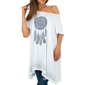 Witte oversized blouse met dreamcatcher en strass.