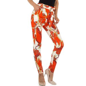 Oranje-witte chino legging met motief.