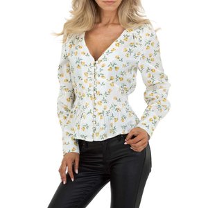 Wit blouse hemd met geel floral motief