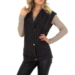 Casual zwarte jeans vest zonder mouwen.