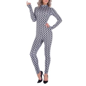 Zwart-witte jumpsuit met motief.