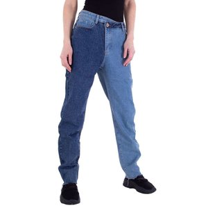 Trendy two tone straight leg jeans.