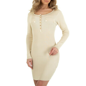 Beige ribgebreide bodycon truijurk.