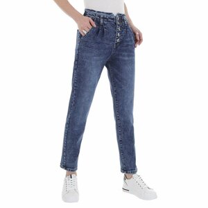 Blauwe relaxed fit pencil jeans broek.