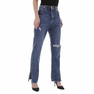 High waist jeans blue jeans destroyed-straight leg.