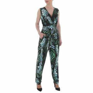 Trendy groene v-uitgesneden armloze jumpsuit met deco .