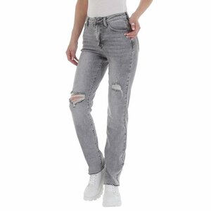 Skinny high waist licht grijze jeans in used look.