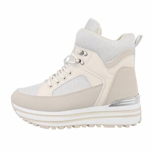 Hoge beige mixed textiel sneaker Moya