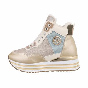 Hoge gouden mixed textiel sneaker Viva