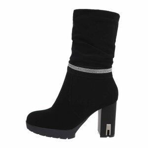 Zwart suede high heel enkellaarsje Arevik