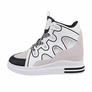 Hoge wit-zwarte mixed  sneaker Helga