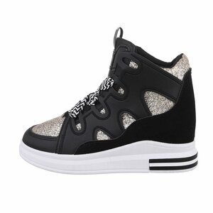 Hoge zwarte mixed  sneaker Helga