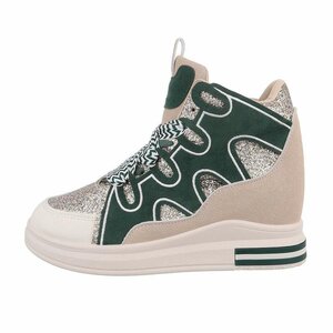 Hoge groen-beige mixed  sneaker Helga