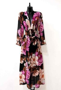 Maxi robe longue rose mix motif fleur 