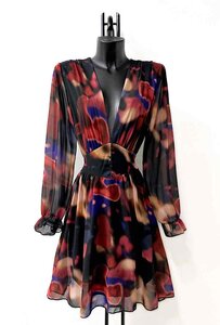 Mooie korte maroon blauwe mixed jurk met mixed print.SOLD OUT