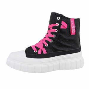 Hoge zwarte shiny textiel sneaker Divina