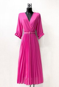 Elegante fuchsia plisse maxi jurk. SOLD OUT