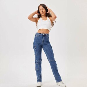 Trendy cargo hoge taille blue jeans