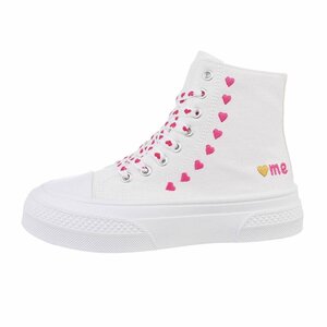 Witte-fuchsia textiel sneaker Eloise