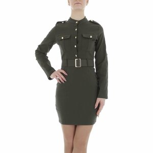 Kaki groene korte bodycon jurk met gouden knoppen