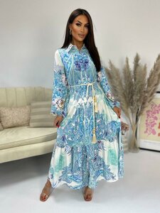 Maxi robe bleue boutonnée à imprimé fleurs