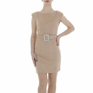 Trendy taupe mouwloze bodycon jurk.