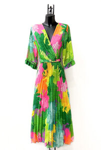 Robe maxi plissée en mélange vert fashion