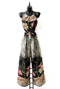 Chique armloze zwarte mixed jumpsuit met bloemenprint