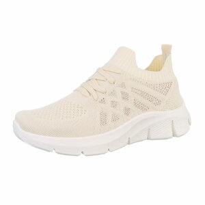 Beige lage textiel sneaker Beatrix