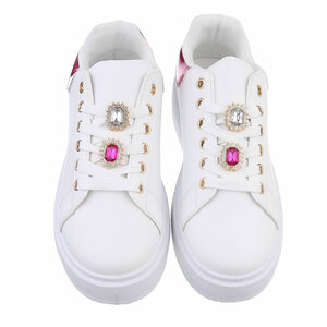 Witte-fuchsia lage sneaker Roliene