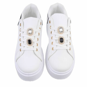 Witte-zwarte lage sneaker Roliene