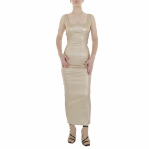 Gouden armloze leatherlook maxi jurk