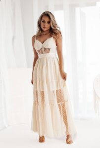 Elegante cream maxi jurk in kant