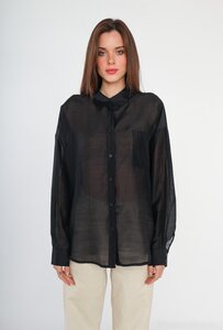 Trendy zwarte doorschijnende hemdblouse