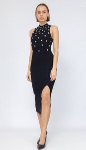 Modieuze zwarte midi bodycon jurk met split