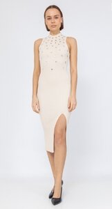 Robe midi bodycon beige à la mode avec fente