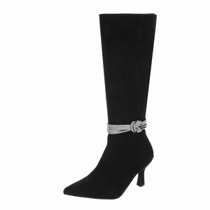 Bottes hautes noires en daim Belina