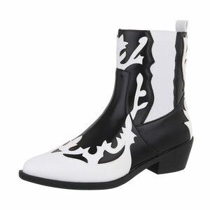 Bottes western-biker noires et blanches Bana