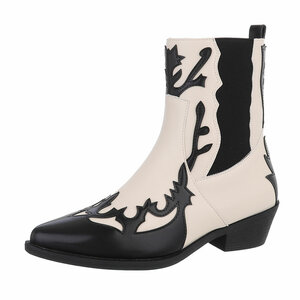 Bottes western-biker noires et blanches Bana