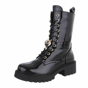 Zwarte halfhoge lak boot Billie