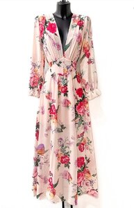 Maxi robe longue rose aux couleurs mélangées 