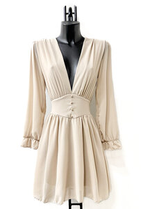 Elegante korte beige jurk met doublure  SOLD OUT