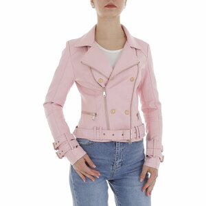 Veste courte sportive en cuir rose