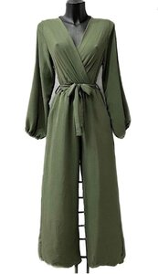 Modieuze kaki groene jumpsuit met lange mouwen